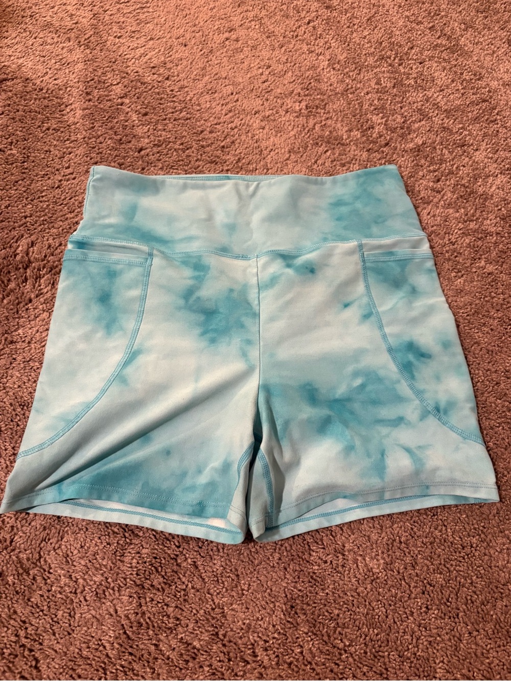 JoyLab Light Blue Tie-Dye High-Waist Bike Shorts